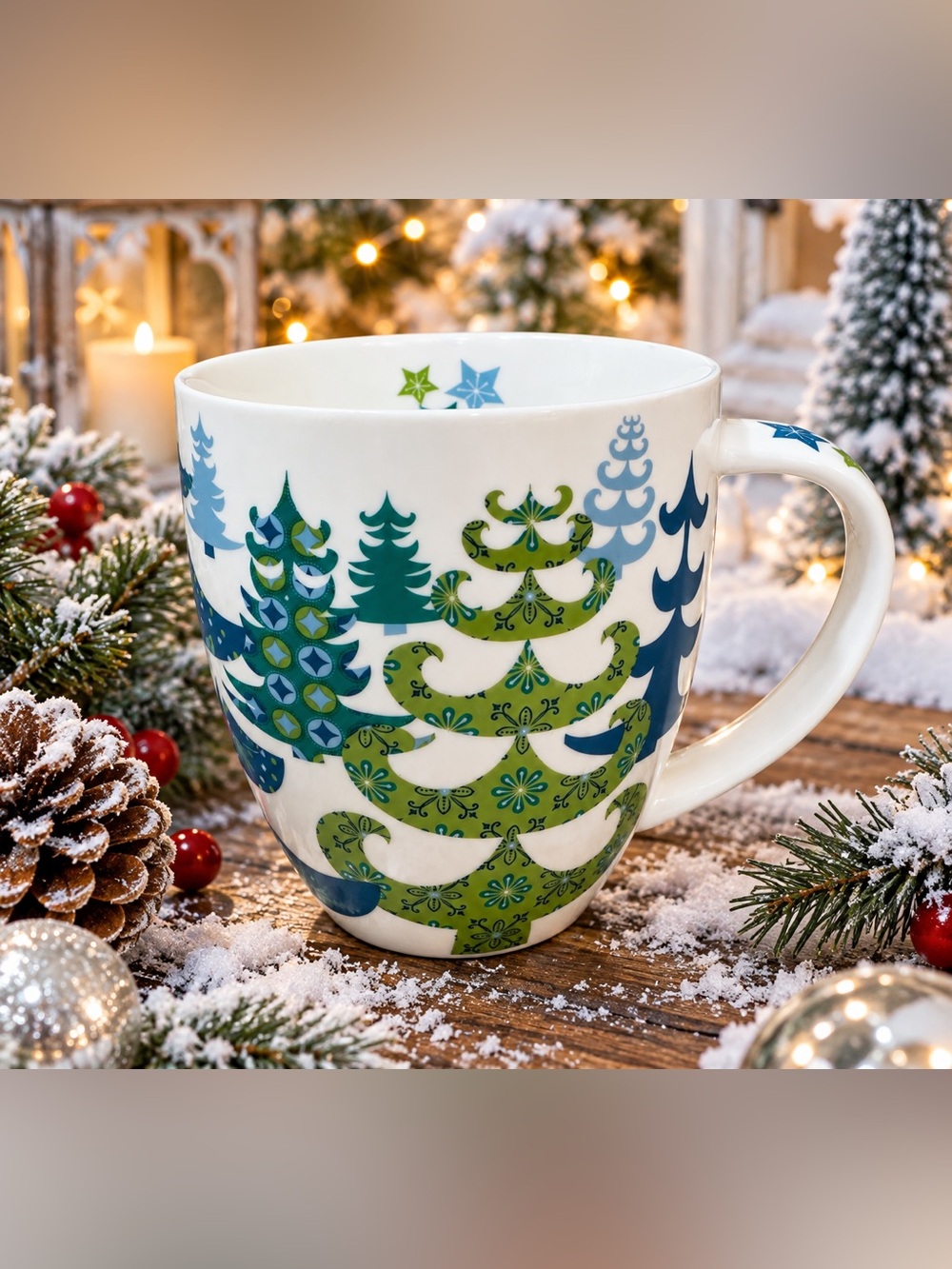 Starbucks Green & Blue Holiday Tree Ceramic Mug
